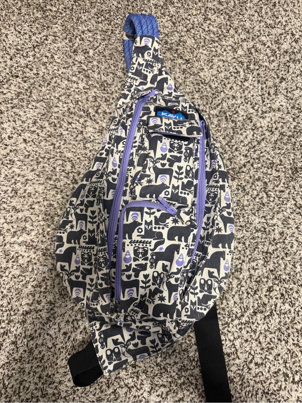 Kavu Slingback Rope Bag purple & black Nordic Animal Folk Print